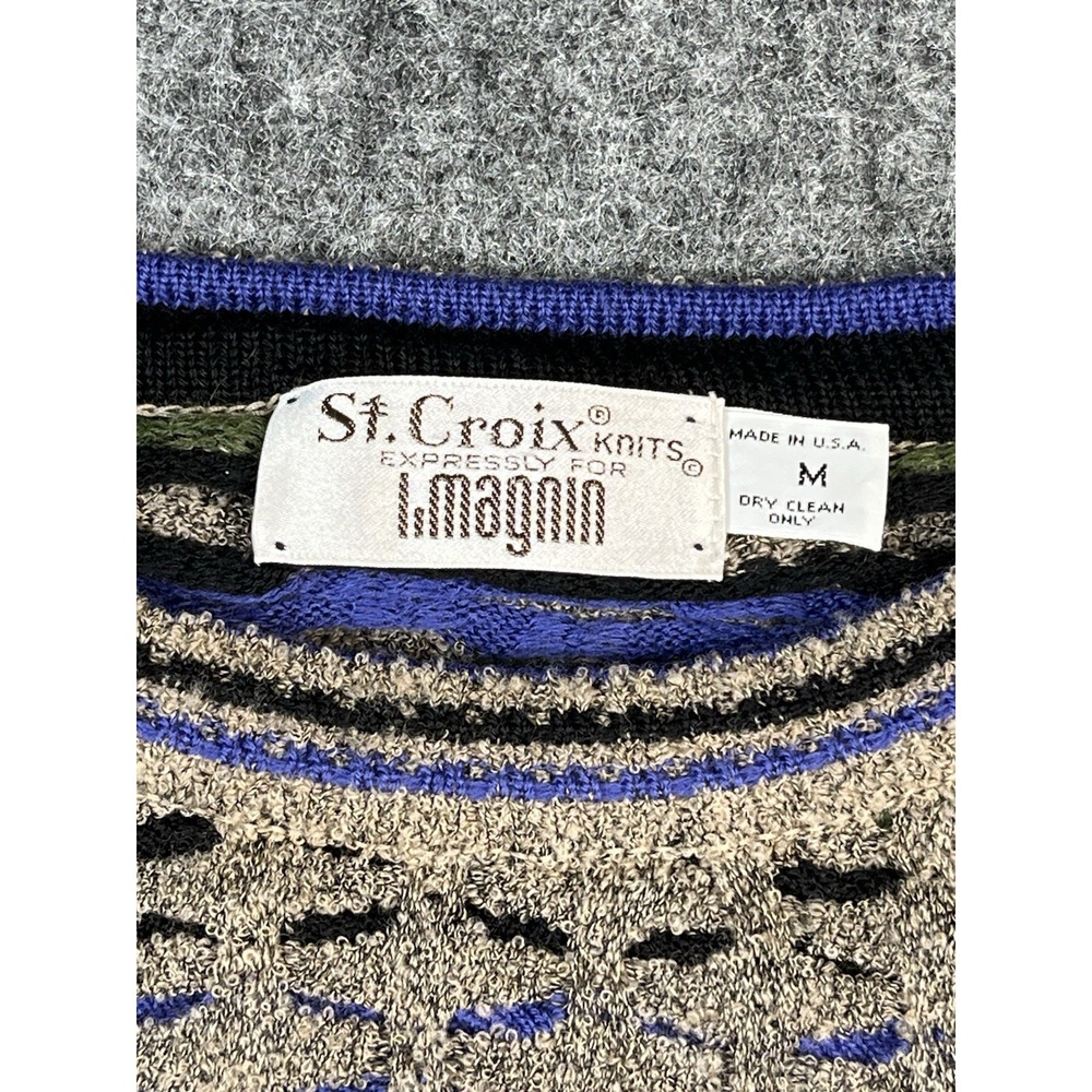 Vintage ST. CROIX KNITS Medium GEOMETRIC‎ Multi wool COOGI STYLE SWEATER USA